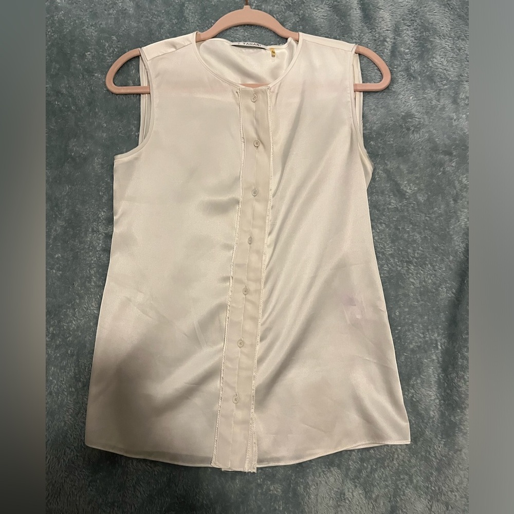 Tahari Sleeveless Shiny Button Up Work Blouse
